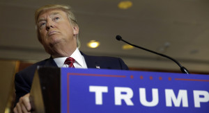 Republican presidential candidate Donald Trump listens to a question at a news conference at Trump Tower, in New York, Thursday, Sept. 3, 2015. Trump ruled out the prospect of a third-party White House bid and vowed to support the Republican Party's nominee, whoever it may be. (AP Photo/Richard Drew)
