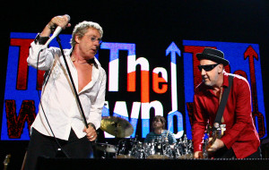 BRISBANE, AUSTRALIA - MARCH 24: Pete Townshend (R) and Roger Daltrey of The Who perform on stage at the Brisbane Entertainment Centre on March 24, 2009 in Brisbane, Australia. (Photo by Bradley Kanaris/Getty Images)