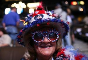 DENVER - AUGUST 26: Ohio delegate Peggy Tanksley displays her Democratic Party pride during day two of the Democratic National Convention (DNC) at the Pepsi Center August 26, 2008 in Denver, Colorado. U.S. Sen. Barack Obama (D-IL) will be officially be nominated as the Democratic candidate for U.S. president on the last day of the four-day convention. (Photo by Justin Sullivan/Getty Images)