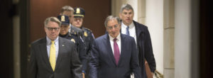 Former Defense Secretary Leon Panetta, center, is escorted to a secure floor on Capitol Hill in Washington, Friday, Jan. 8, 2016, to be questioned in a closed-door hearing of the House Benghazi Committee. The panel, chaired by Rep. Trey Gowdy, R-S.C., is investigating the 2012 attacks on the U.S. consulate in Benghazi, Libya, where a violent mob killed four Americans, including Ambassador Christopher Stevens.  (AP Photo/J. Scott Applewhite)