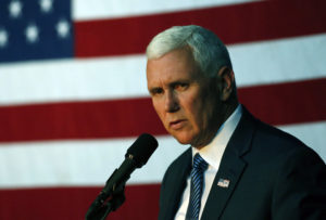 Republican vice presidential candidate Indiana Gov. Mike Pence speaks at a campaign rally, in Denver, Wednesday, Aug. 3, 2016. (AP Photo/Brennan Linsley)