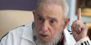 FILE - In this July 11, 2014 file photo, Cuba's Fidel Castro speaks during a meeting with Russia's President Vladimir Putin, in Havana, Cuba. Social media around the world have been flooded with rumors of Castro's death, but there was no sign Friday, Jan. 9, 2015, that the reports were true, even if the 88-year-old former Cuban leader has not been seen in public for months. (AP Photo/Alex Castro, File)