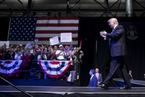 GRAND RAPIDS, MI - DECEMBER 9: President-elect Donald Trump waves to the crowd as he arrives onstage at the DeltaPlex Arena, December 9, 2016 in Grand Rapids, Michigan. President-elect Donald Trump is continuing his victory tour across the country. (Photo by Drew Angerer/Getty Images)